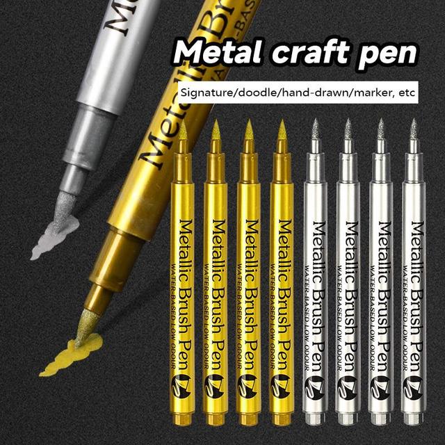 Metallic Paint Marker Waterproof Permanent Marker Gold Silver Brush  Craftwork Pen DIY Epoxy Resin Mold Drawing